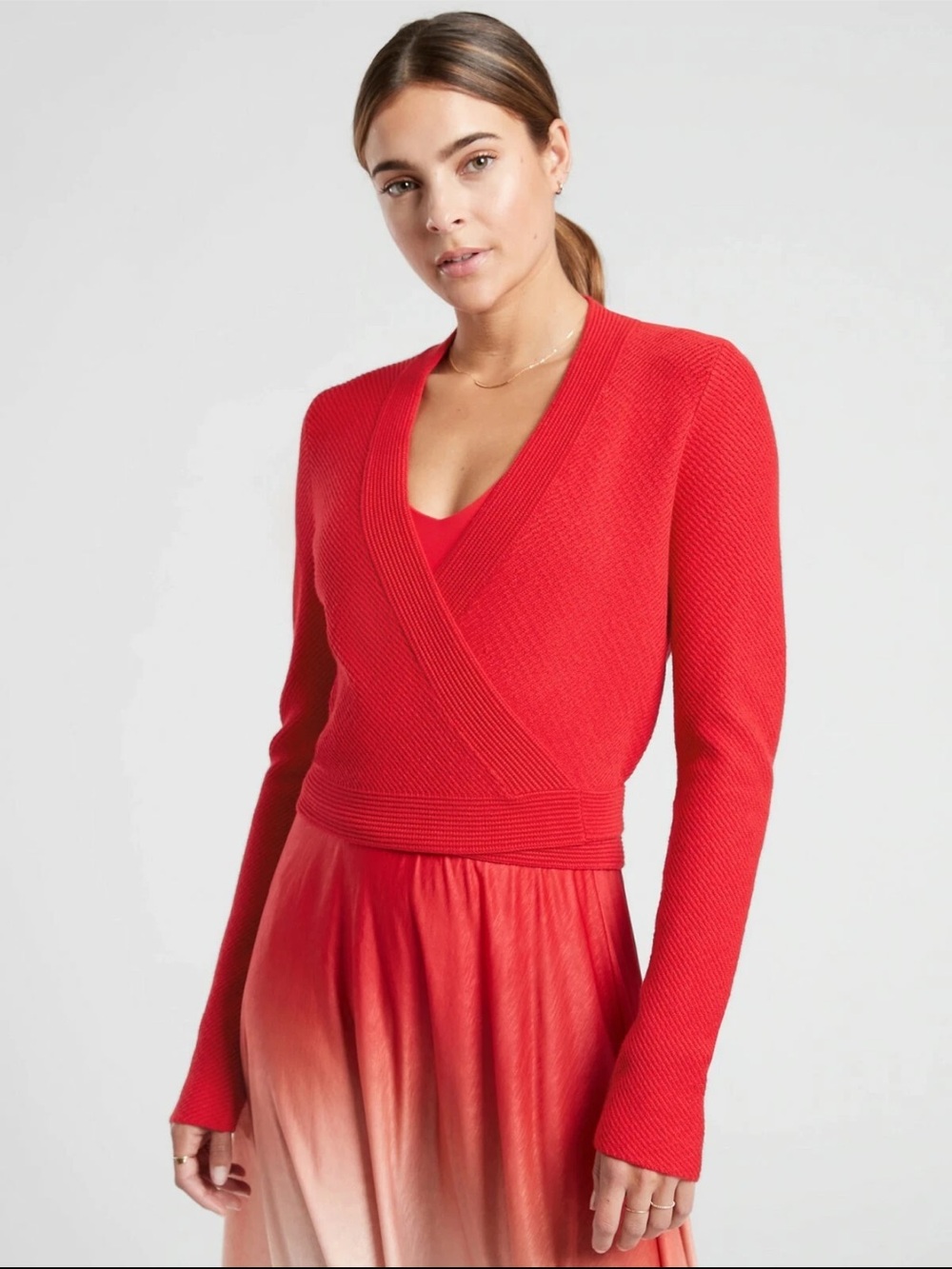 Athleta | Grace Sweater Wrap | Red V-Neck | size XL | Matador Red